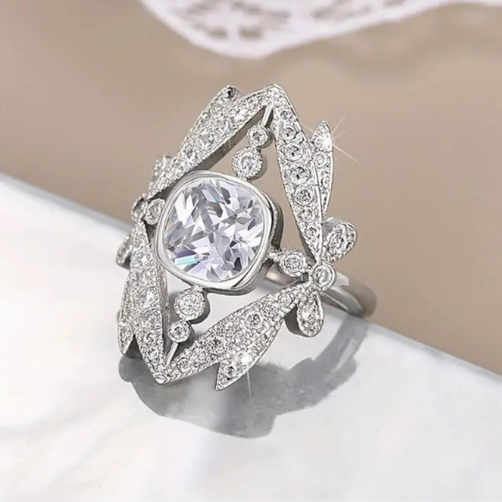 Silver plated cocktail ring - Vintage Victorian style - Size 8
